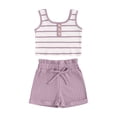 thumbnail image 1 of Nygoyerh Toddler Little Girls Summer 2Pcs Outfits Baby Girl Sleeveless Striped Tank Tops with Elastic Waist Shorts 6M-4T Kids Casual Shorts Sets for Daily Vacation, 1 of 8