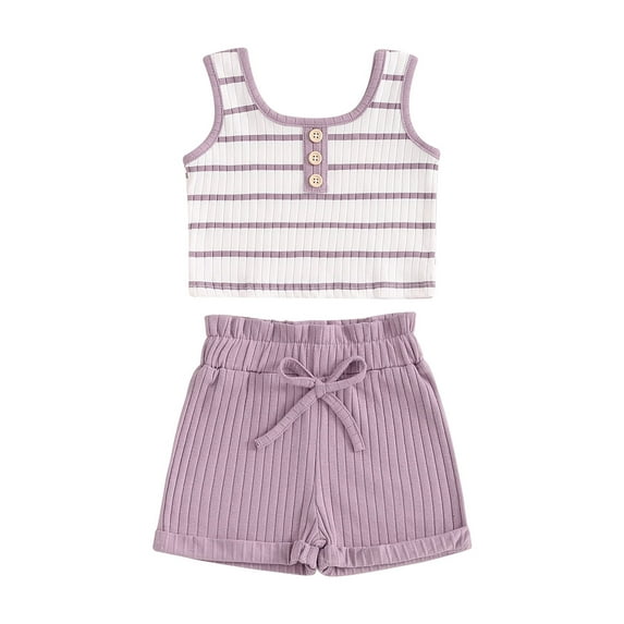 Nygoyerh Toddler Little Girls Summer 2Pcs Outfits Baby Girl Sleeveless Striped Tank Tops with Elastic Waist Shorts 6M-4T Kids Casual Shorts Sets for Daily Vacation