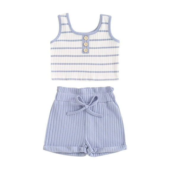 Nygoyerh Toddler Little Girls Summer 2Pcs Outfits Baby Girl Sleeveless Striped Tank Tops with Elastic Waist Shorts 6M-4T Kids Casual Shorts Sets for Daily Vacation