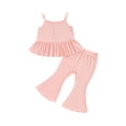 thumbnail image 1 of Nygoyerh Toddler Little Girls Summer 2Pcs Outfits Sleeveless Ribbed Ruffled Cami Tops + Flare Pants 6M 12M 18M 24M 3T 4T Kids Sweet Long Pants Sets for Casual Daily, 1 of 9
