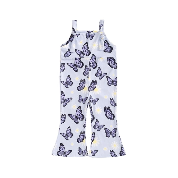 Nygoyerh Toddler Little Girls Summer Flare Overalls 12M 18M 24M 3T 4T Floral/Butterfly Print Sleeveless Sweet Suspender Jumpsuit Kids Cute Bell-Bottoms Romper