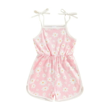 Nygoyerh Toddler Little Girls Summer Jumpsuit Floral Print Sleeveless Tie Straps Romper Shorts Kids Sweet Square Neck Overalls for Casual Daily Vacation 12M-5T