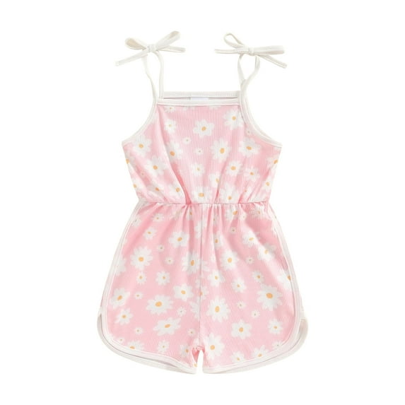 Nygoyerh Toddler Little Girls Summer Jumpsuit Floral Print Sleeveless Tie Straps Romper Shorts Kids Sweet Square Neck Overalls for Casual Daily Vacation 12M-5T