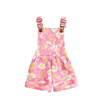 Nygoyerh Toddler Little Girls Summer Romper Overalls Floral Print Front Pockets Adjustable Straps Jumpsuit Kids Cute Sleeveless Shortall Playsuit 12M 18M 24M 3T 4T 5T
