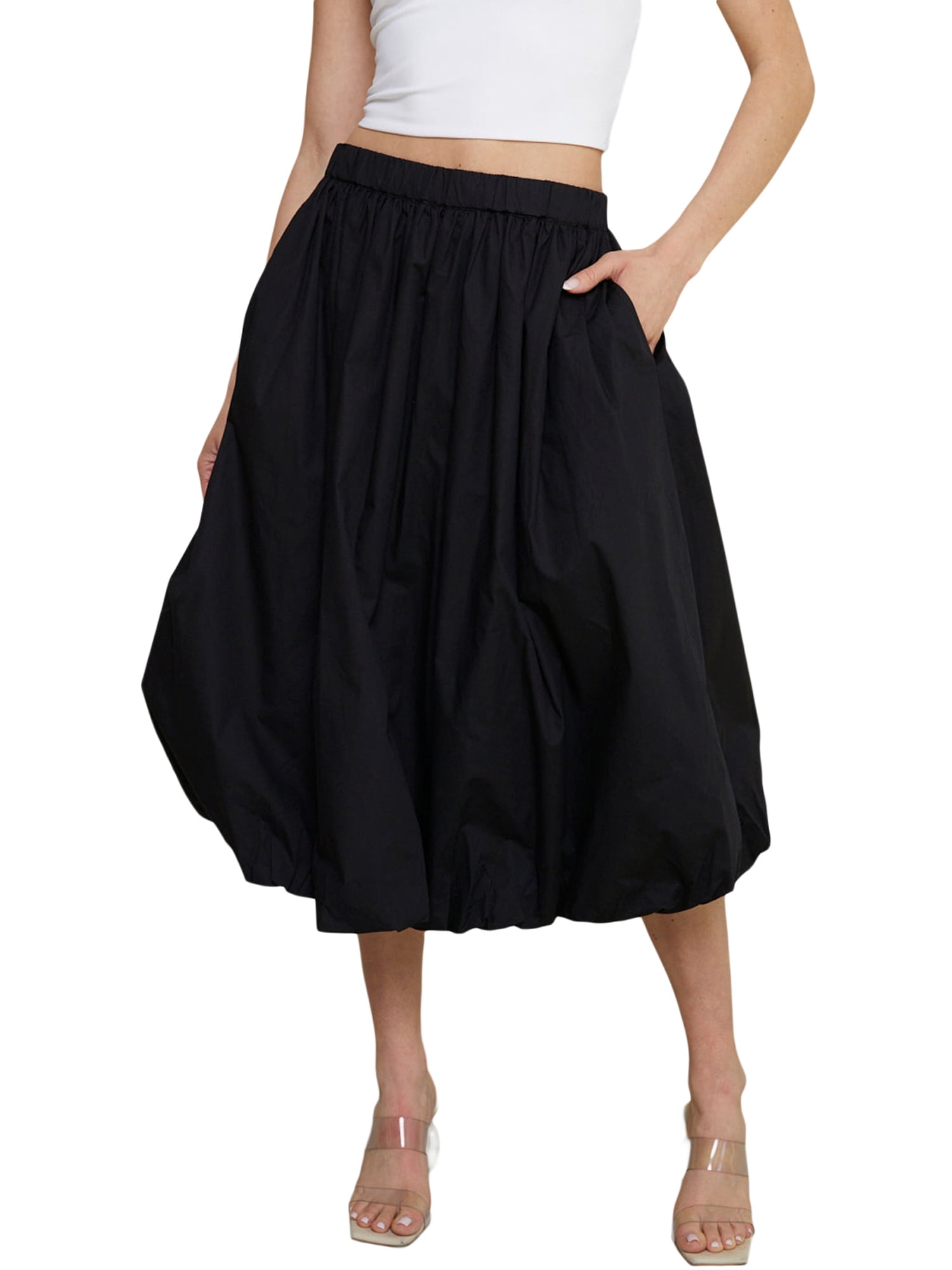 Short open navel bubble long sleeve top Plaid high waist skirt  2518 main image 0