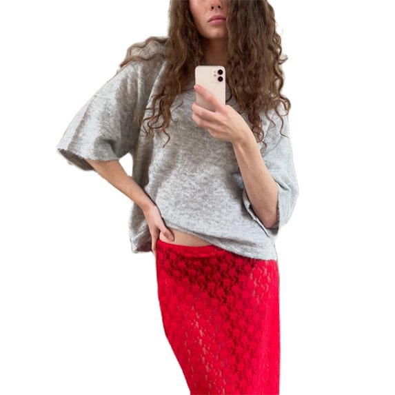 Nygoyerh Women Sweater Loose Knitwear Solid Color Sweater Elbow Sleeve Crew Neck Pullovers Casual Jumpers Tops Trend Clothes