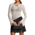 thumbnail image 1 of Nygoyerh Women's Crop Tops Keyhole Lace Tops Long Sleeve Crew Neck Tie-up Front Slim Fit T-Shirts Blouses Trend Clothes, 1 of 7