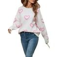 thumbnail image 1 of Nygoyerh Women's Jumpers Tops Heart Pattern Sweaters Long Sleeve Crew Neck Pullover Loose Fit Knitwear Fall Winter Tops, 1 of 9
