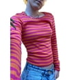 thumbnail image 1 of Nygoyerh Women's Knitted T-Shirts Striped Contrast Color Pullover Slim Fit Long Sleeve Shirts Crew Neck Blouse Casual Tops Trend Clothes, 1 of 8