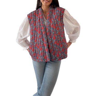 Nygoyerh Women’s Tank Tops Warm Puffer Vest Print Cardigan Sleeveless Open Front Tops Padded Coat Outwear Trend Clothes for Fall