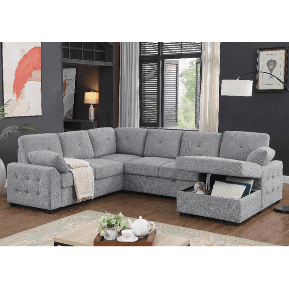 Nyhan Upholstered Corner Sectional with Pull-out Loveseat & Storage Chaise - 3 Color Options