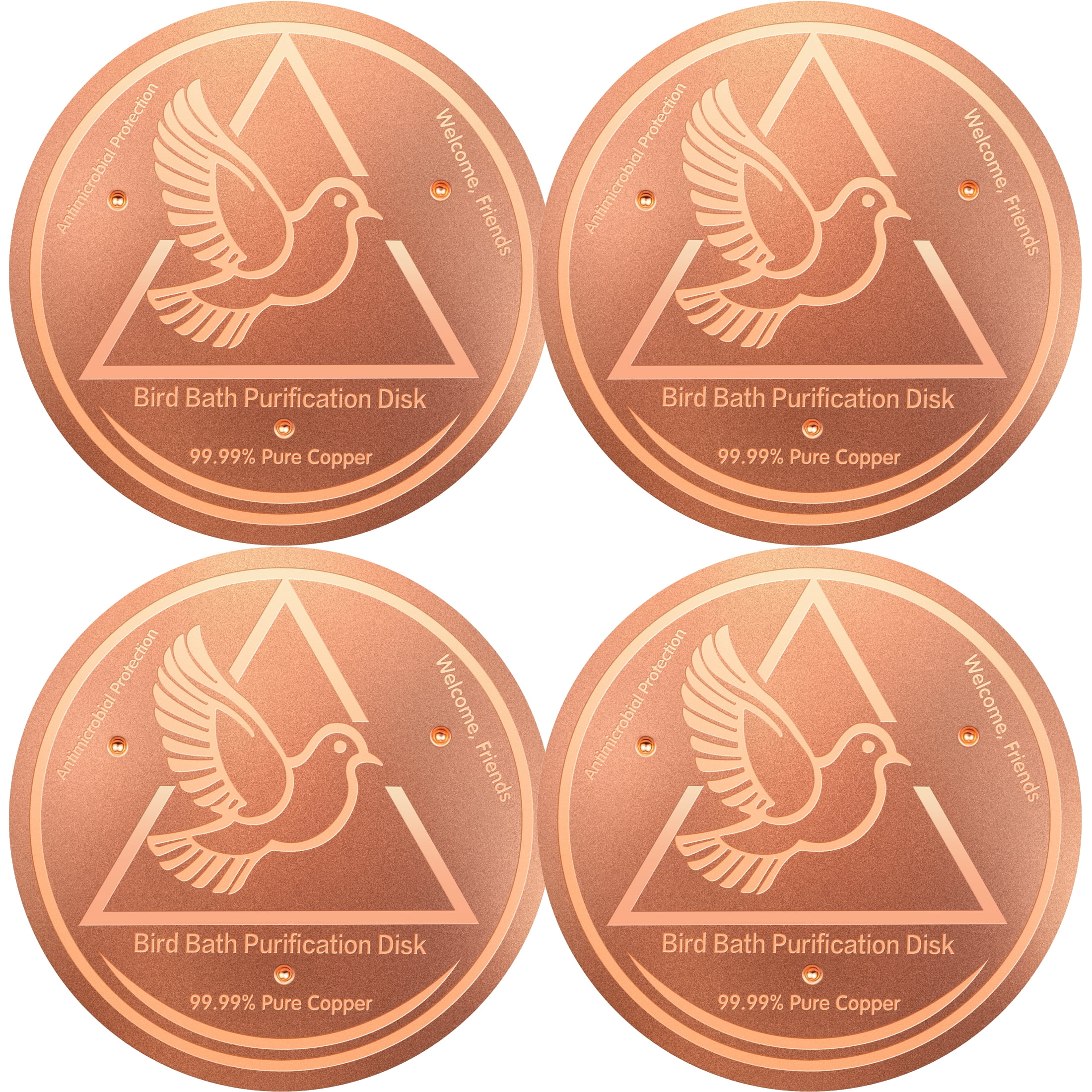 Nyhpar 4Pcs Bird Bath Copper Disk,99.99% Pure Copper Bird Bath Purification Disk,Universal Fit for Outdoor Ceramic/Concrete/Stone Bowl