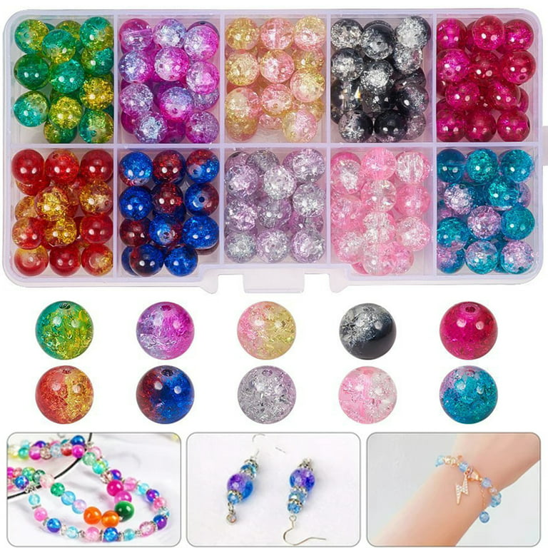 Nyidpsz Crackle Lampwork Glass Beads 8mm Multi-Color Handcrafted Crystal Beads DIY Round Crackle Beads for Ornament Bracelet, Adult Unisex, Size: 200