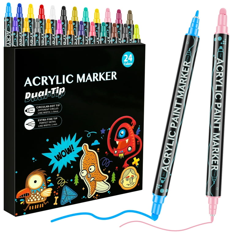 Acrylic Paint Pens-Set of 24 Premium Markers Dual Fine Tip for DIY