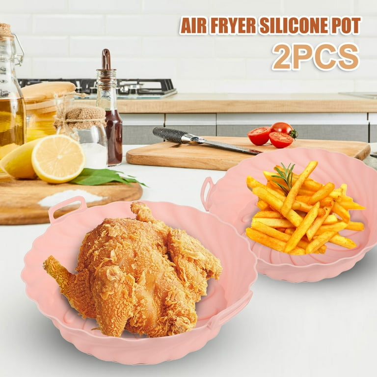 Nyidpsz 2pcs 8.5inch Air Fryer Liner with Handle Air Fryer Silicone Pan Reusable Air Fryer Silicone Pot for Kitchen Air Fryer Oven Accessories(Pink