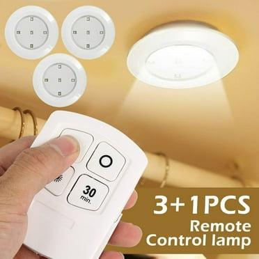 Keyohome 3 PACK Puck Lights with Remote Control, Wireless LED Under Cabinet Lighting Battery Operated Powered Stair Closet Light for Closet Counter Kitchen