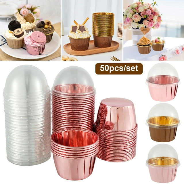 Nyidpsz 50PCS Foil Cupcake Liners with Lids Heat Resistant 5.5oz Cake