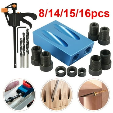 Keyohome 8/14/15/16pcs Pocket Hole Screw 15 Degrees Jig Dowel Drill Joinery Kit Carpenters Wood Woodwork Guides Joint Angle Locator Tool