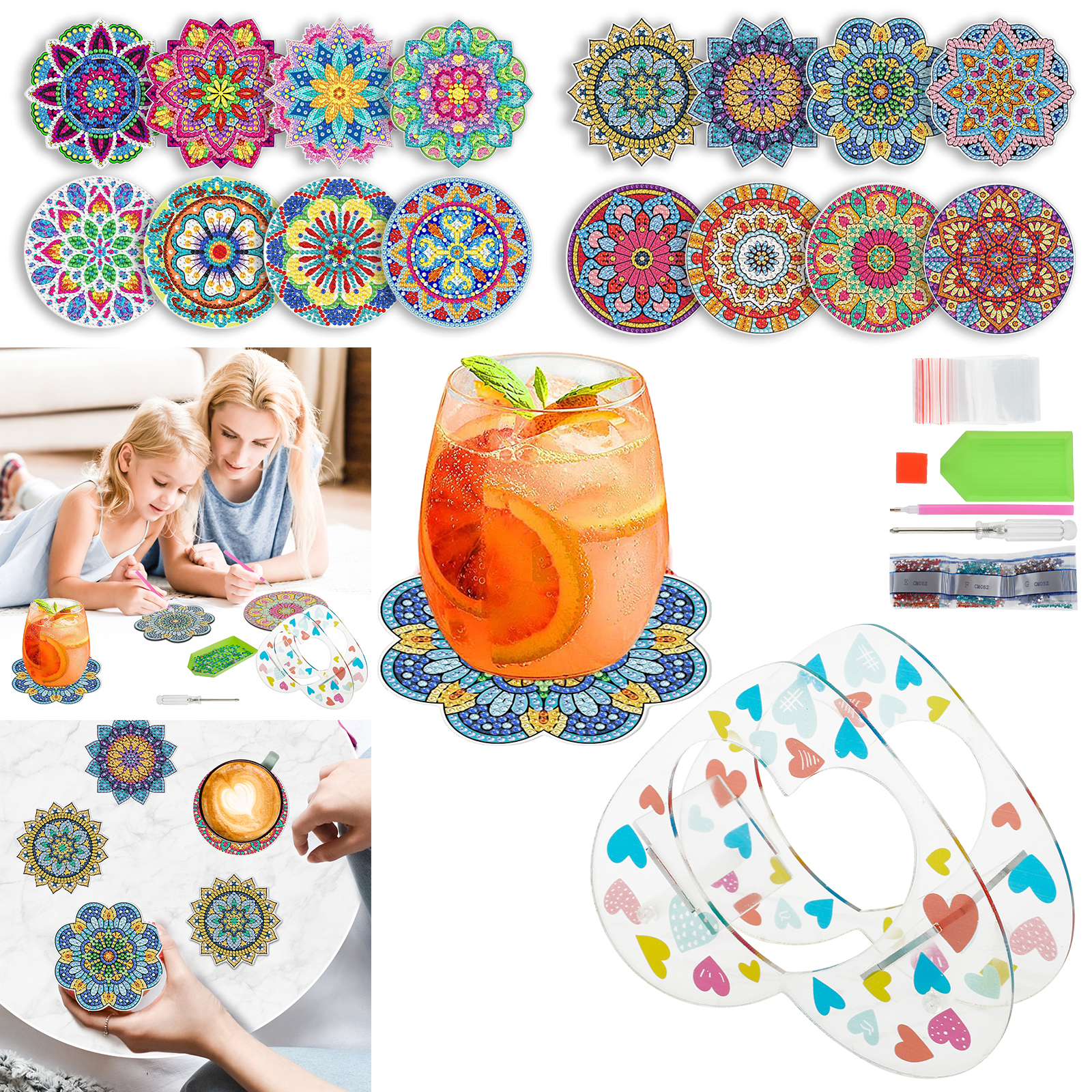 Nyidpsz 8PCS DIY Diamond Painting Coasters with Holder, 5D Rhinestone