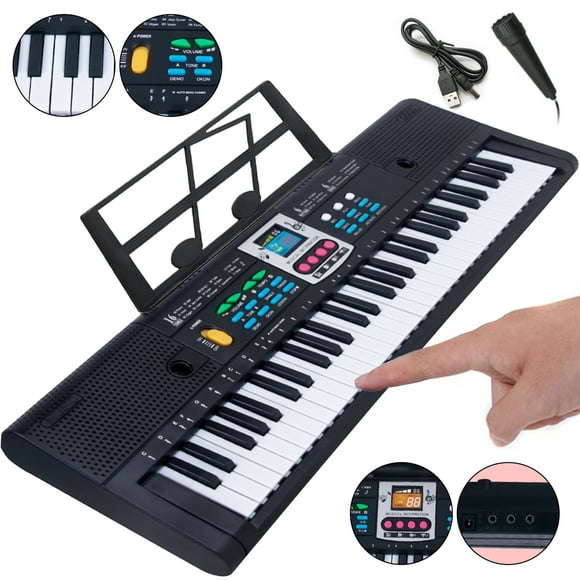 Nyidpsz Electronic Keyboard Piano,61-Key Portable Electronic Piano Keyboard with Recording, USB cable, Mic, Black(Piano without Music Stand)