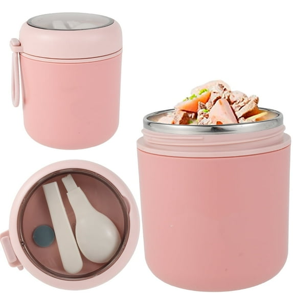 Keyohome Insulated Container for Hot Food - Wide Mouth Hot Containers for Lunch Thermoses 17.9 Oz Stainless Steel Vacuum Insulated Food Jar Soup Thermoses With Spoon for School Office Work, Pink