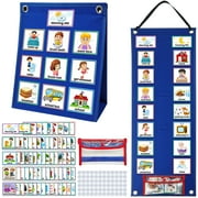 Nyidpsz Kid Visual Schedule Hanging Visual Planner Chore Chart with 70 Cards Magnetic Children Learning Calendar Chart Morning Bedtime Routine Chart Wall Planner for Boys Girls