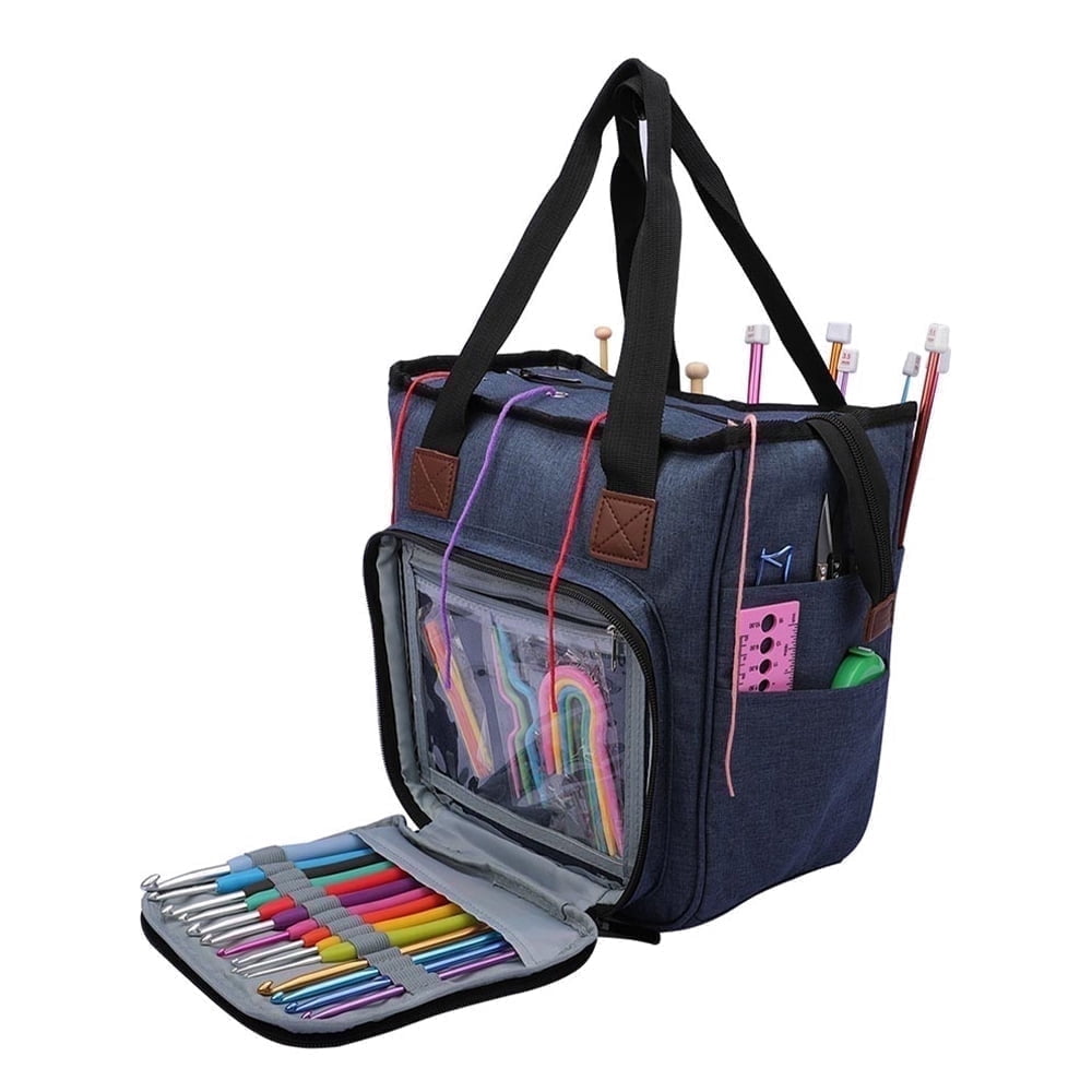 Keyohome Knitting Bag,Large Yarn Storage Organizer,Crochet Tote Bag,Yarn Storage Craft Tote for Hooks,Crocheting Kit,Knitting Needles,Yarn Balls,Knitting Access
