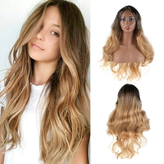 Keyohome Long Curly Lace Front Ombre Blonde Hair Wigs for Women
