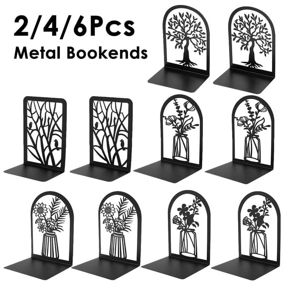 Keyohome Metal Bookends for Shelves, Heavy Duty Book Ends Nonskid Bookend Support Shelf Holder, Black