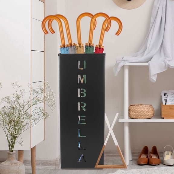 NUAHRHY Square Umbrella Stand, Metal Umbrella Holder Bin with Removable Drip Tray, Modern Freestanding Umbrella Rack Walking Sticks Holder for Entryway, Home, Office
