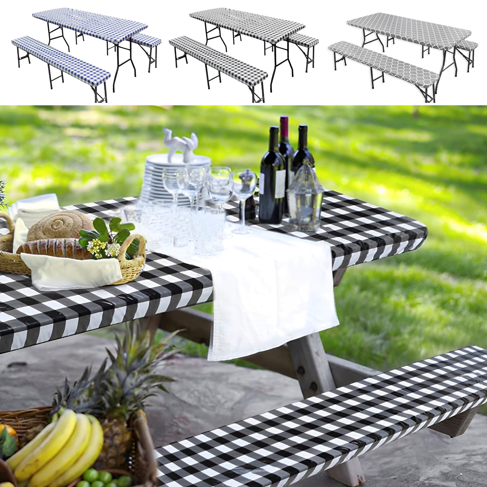Nyidpsz Picnic Table and Bench Cover Waterproof Tablecloth with Bench Cover Wipeable Rectangle