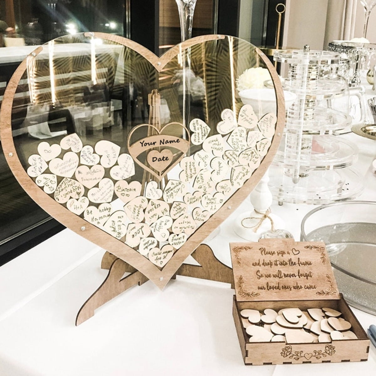 Nyidpsz Wedding Guest Book Kit Wooden Heart Shape Guest Book Drop Box for Wedding and