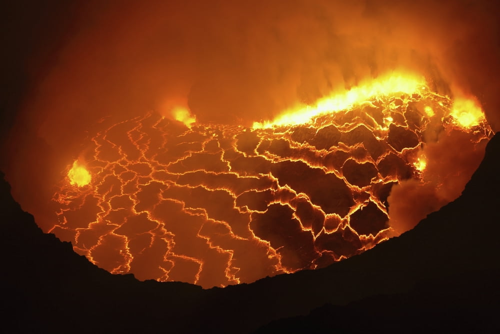 Nyiragongo lava lake Goma Democratic Republic of the Congo Canvas Art - Martin RietzeStocktrek Images (17 x 12)