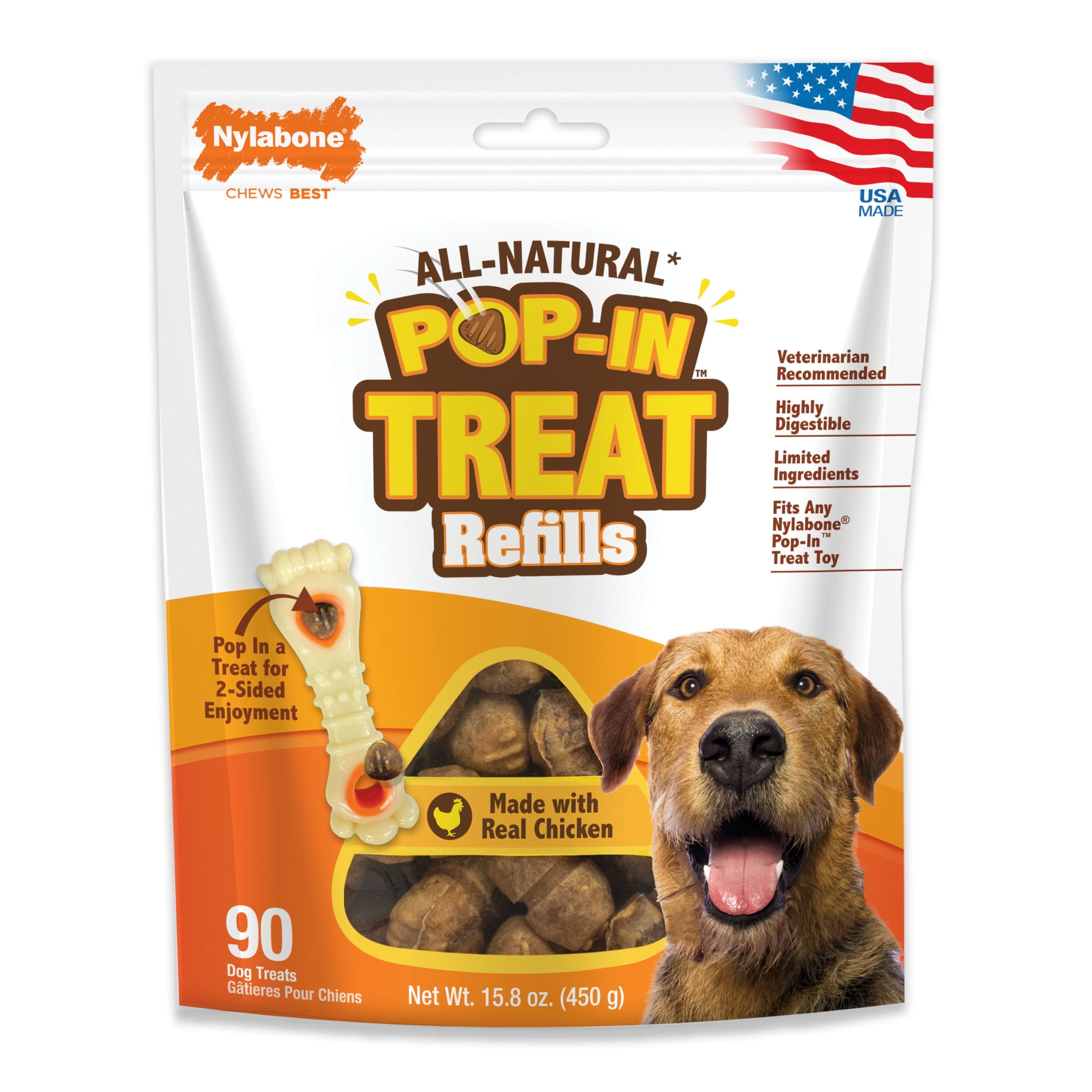 Nylabone Pop-In Treat Toy Dog Treat Refills, Natural Dog Biscuits, Chicken Flavor, 90 Count