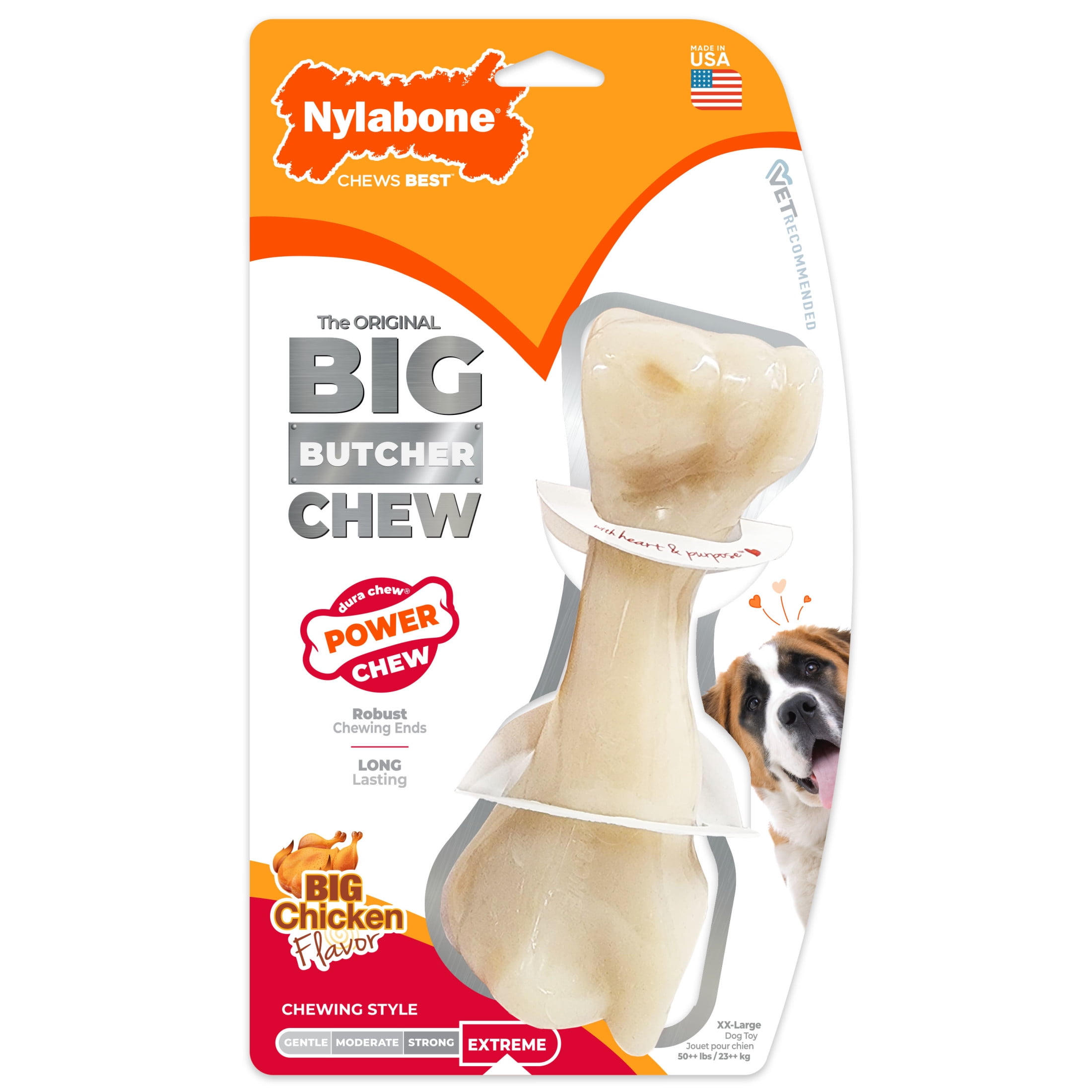 Nylabone Power Chew Butcher Bone Dog Toy, Dog Chew Toy, Chicken Flavor, XX-Large, 1 Count