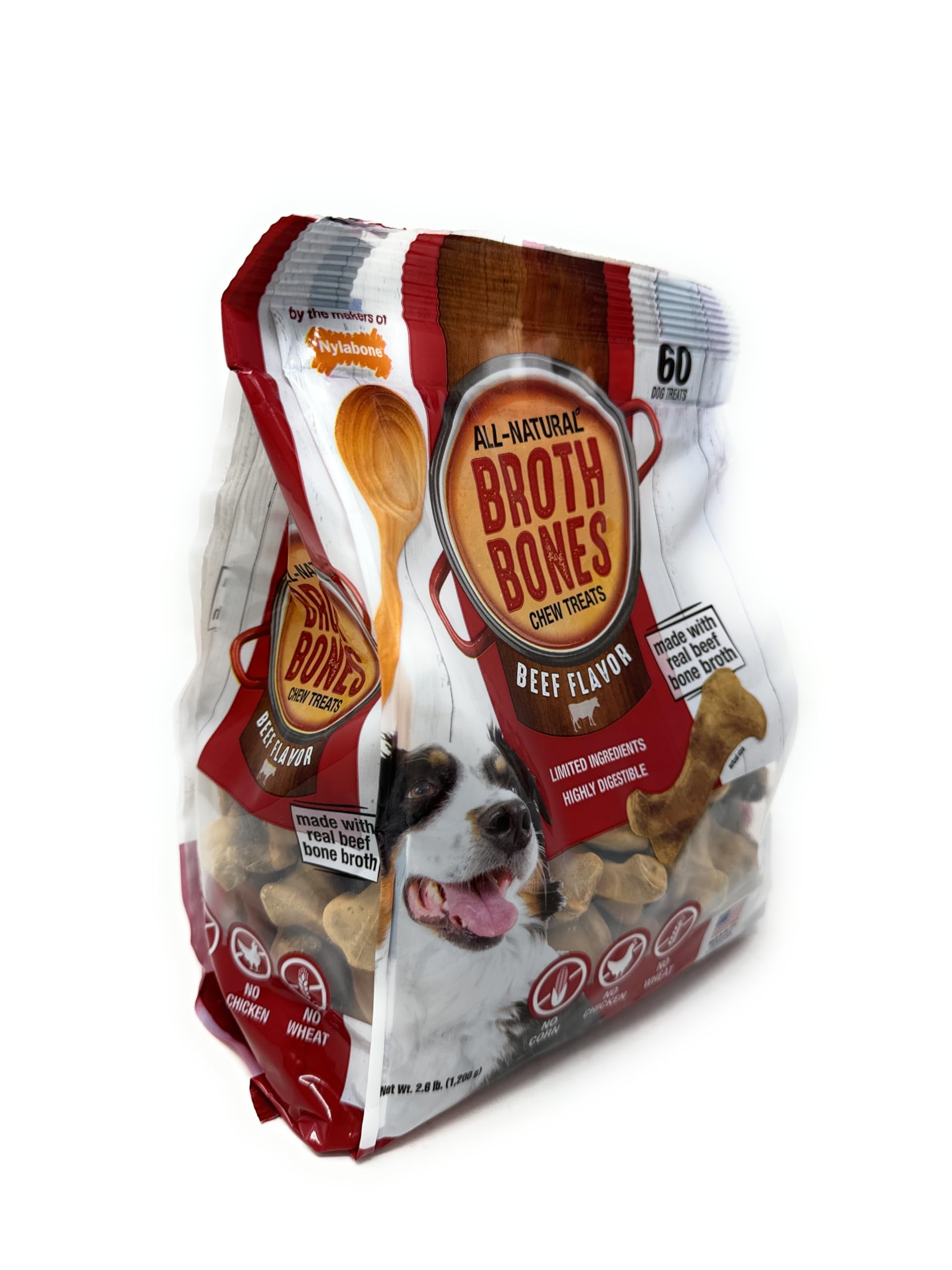 Nylabone Beef Broth Bones for Dogs, 60 H2FSDCount, 2.6 Lbs