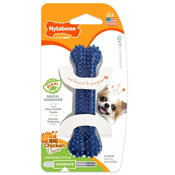 Nylabone Flexi Chew Gumabone Textured Bone Dog Toy, Dog Chew Toy, Chicken Flavor, X-Small, 1 Count