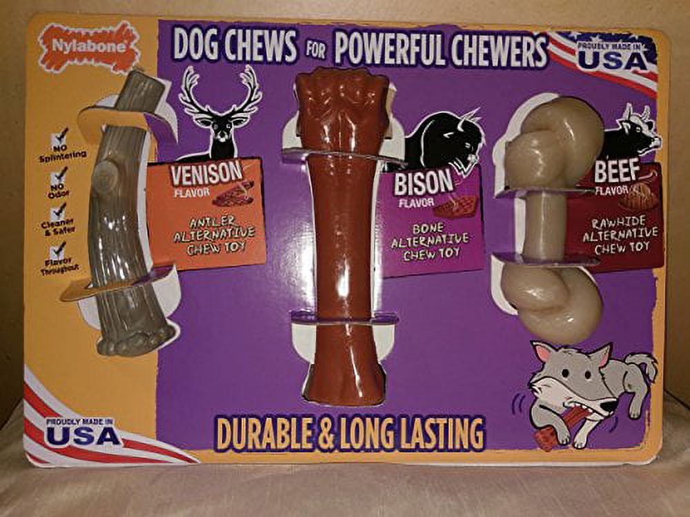 Nylabone Dog Chews for Powerful Chewers - 3 Pack Variety