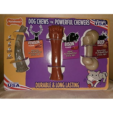 Nylabone Dog Chews for Powerful Chewers - 3 Pack Variety