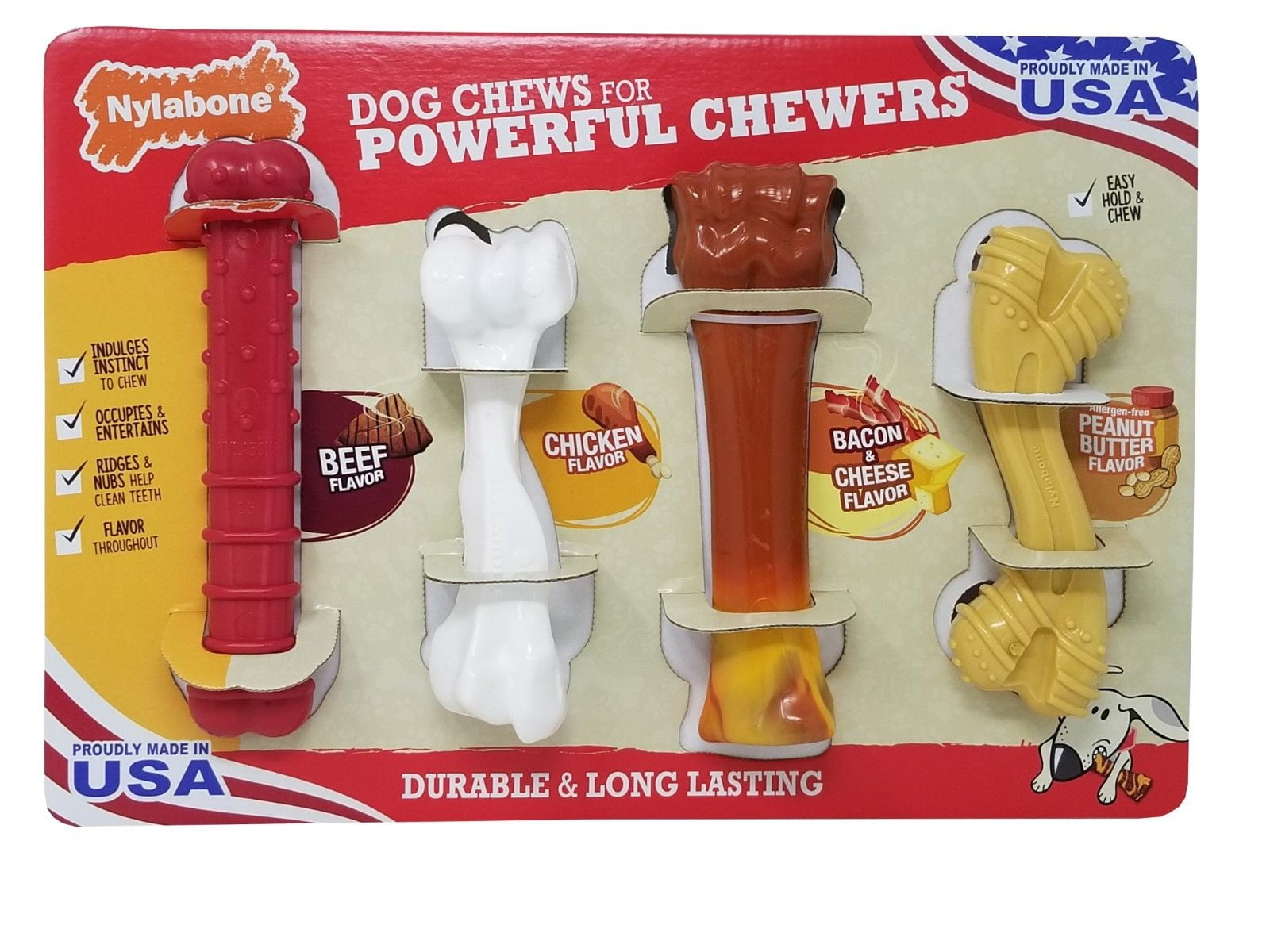 Nylabone Dog Chews for Powerful Chewers Durable & Long Lasting 4 Pack