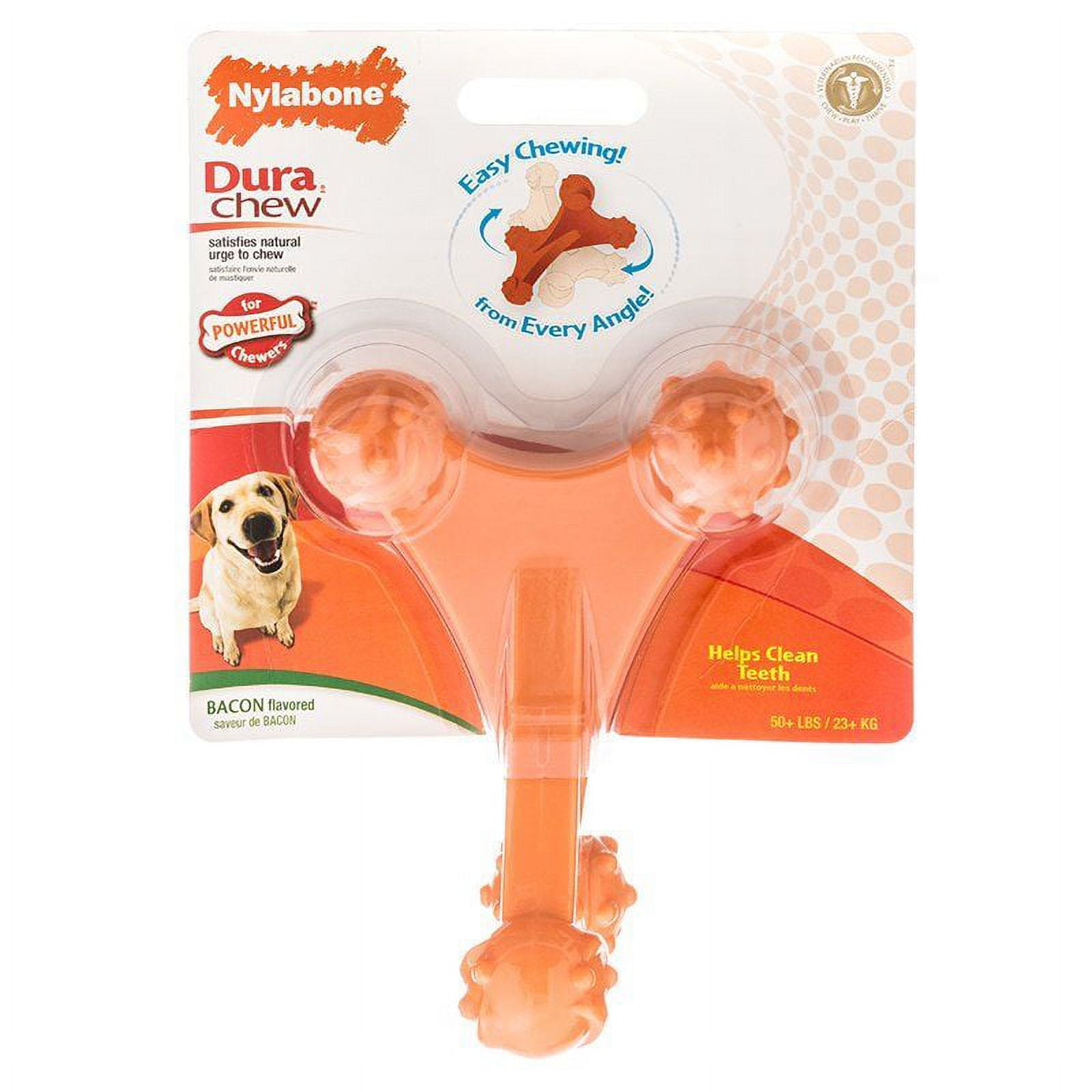 Nylabone Dura Chew Axis Bone Chew Toy - Bacon Flavor For Dogs over 50 lbs - (6" Long x 4.5" Wide) (2 Pack)