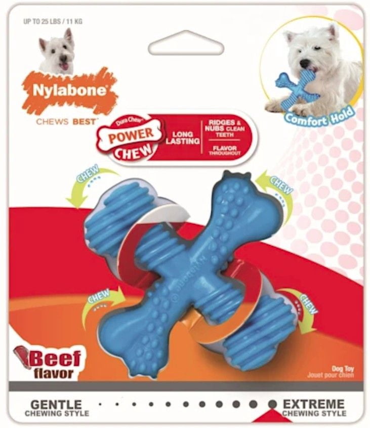 Nylabone Dura Chew X-Bone - Beef Flavor [Dog, Toys Vinyl] Regular - 1 Pack - (Dogs up to 15 lbs)