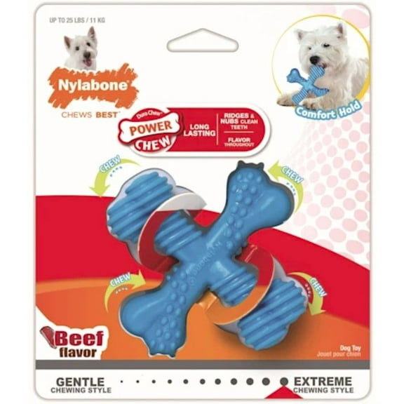 Nylabone Dura Chew X-Bone - Beef Flavor [Dog, Toys Vinyl] Regular - 1 Pack - (Dogs up to 15 lbs)
