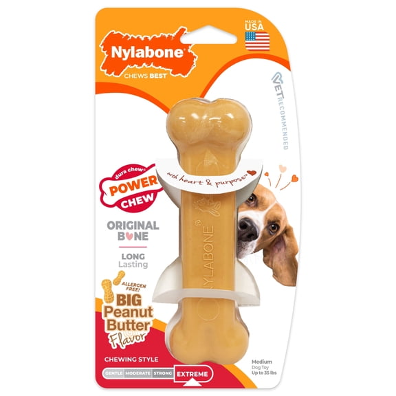 Nylabone Power Chew Original Bone Dog Chew Toy Peanut Butter Medium (1 Count)