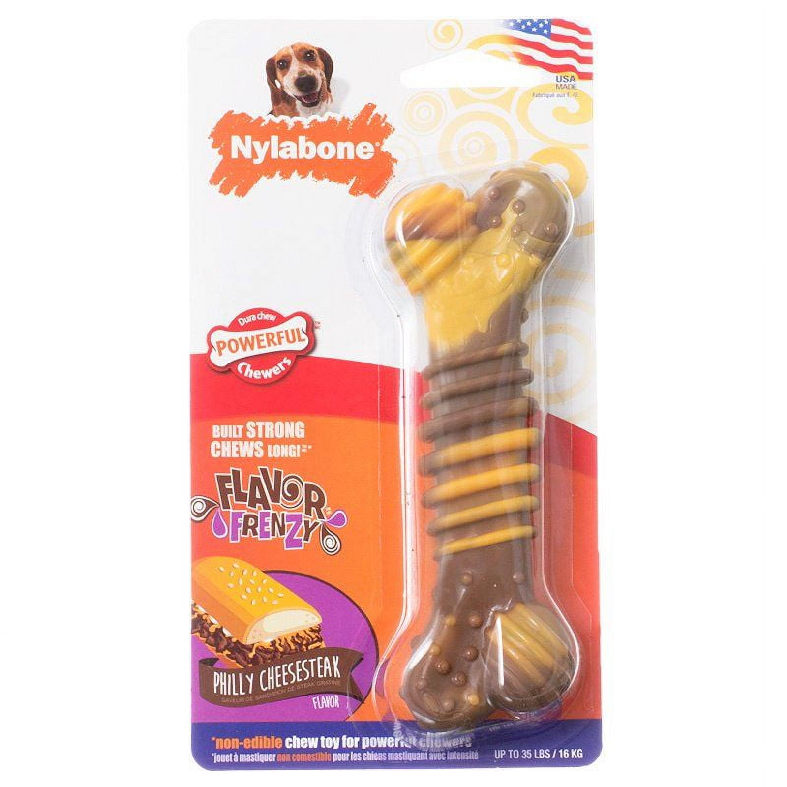 Nylabone Flavor Frenzy Dura Chew Bone - Philly Cheesesteak Flavor [Dog, Toys Nylabone] Wolf (Dogs up to 35 lbs)