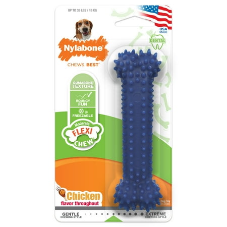 Nylabone Flexi Chew Gumabone Textured Dental Bone Dog Chew Toy Chicken Medium (1 Count)