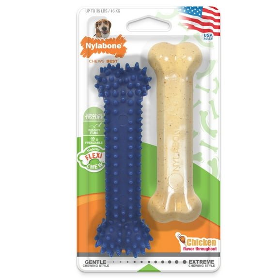 Nylabone Flexi Chew Gumabone Original Bone & Textured Dental Bone Chew Toy Chicken Medium (2 Count)