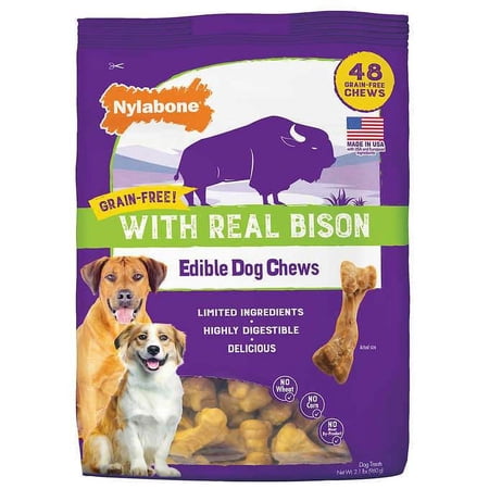 Nylabone, Grain-Free with Real Bison, Edible Dog Chews, 48-count, 2-pack