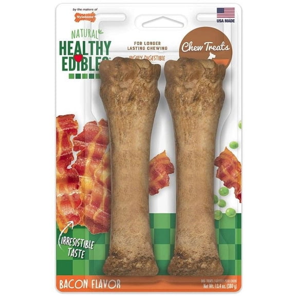 Nylabone Healthy Edibles All-Natural Long Lasting Bacon Chew Treat Souper [Dog, Treats Packaged] 2 count