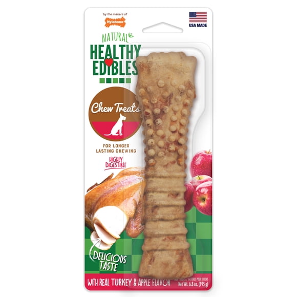 Nylabone Healthy Edibles Natural Dog Treats, Long Lasting Dog Bones, Turkey & Apple Dog Treats, For X-Large Dogs (1 Count)